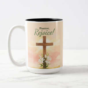 Taza Bicolor Pastor Pascua Regocijo Cruz y Lirios Religioso