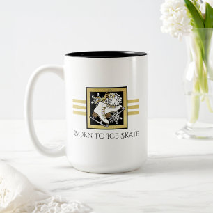 Taza Bicolor Patinaje sobre hielo personalizado en oro y negro