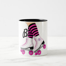 Taza Bicolor Patines de Rodillos Rosa y Negro