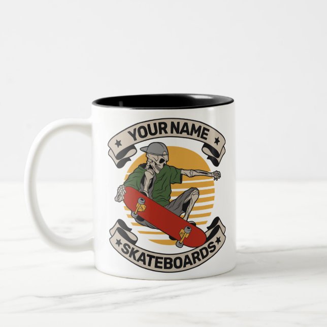 Taza Bicolor Patineta Personalizada Agarrada de Nariz Esqueleto (Izquierda)