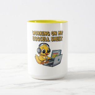 Taza Bicolor Pato de dibujos animados lindo trabajando en portá