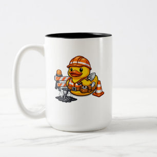 Taza Bicolor Pato de goma trabajador de carreteras