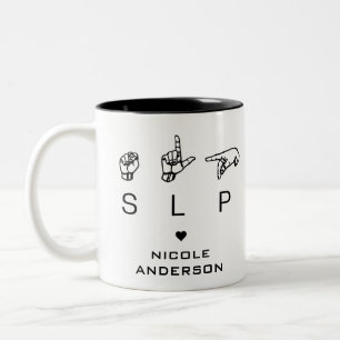 Taza Bicolor Patólogo de lenguaje de voz SLP ASL Personalizado