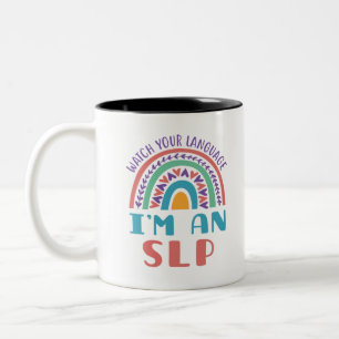 Taza Bicolor Patólogo de voz cuida tu idioma soy un SLP