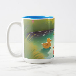 Taza Bicolor Patos bebés en estanque