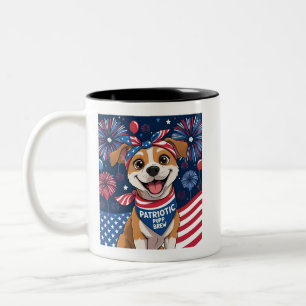 Taza Bicolor Patriotic Pup Brew Mug - Fun Cartog Dog American