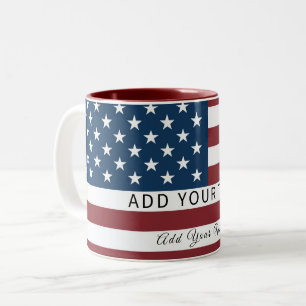 Taza Bicolor Patriotic US Flag Custom Text Name