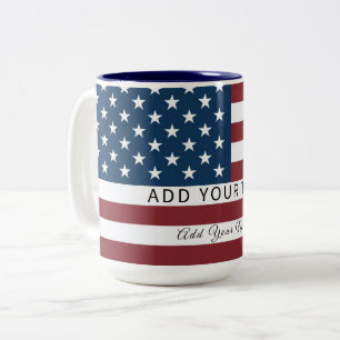Taza Bicolor Patriotic US Flag Custom Text Name
