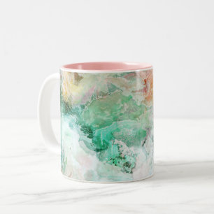 Taza Bicolor Patrón abstracto de acuarela de océano con grunge