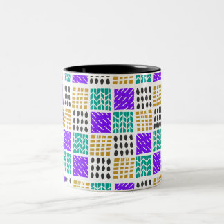 Taza Bicolor Patrón abstracto geométrico de cuadrados coloridos
