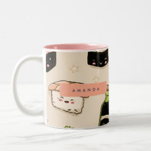 Taza Bicolor Patrón Adorable Personalizado de Sushi y Salsa de 
