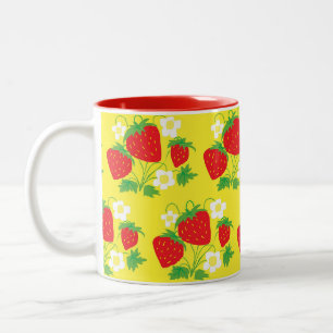 Taza Bicolor Patrón Amarillo de Fresa y Flor
