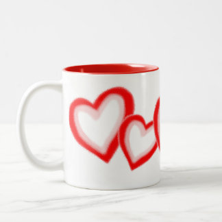 Taza Bicolor Patrón artístico del corazón rosado rojo en blanco