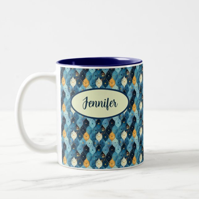 Taza Bicolor Patrón azul café personalizado (Izquierda)