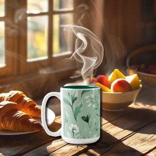 Taza Bicolor Patrón botánico en verdes sutiles