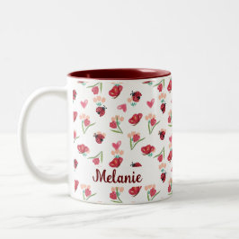 Taza Bicolor Patrón cardíaco de garabato, mariposa y tulipán