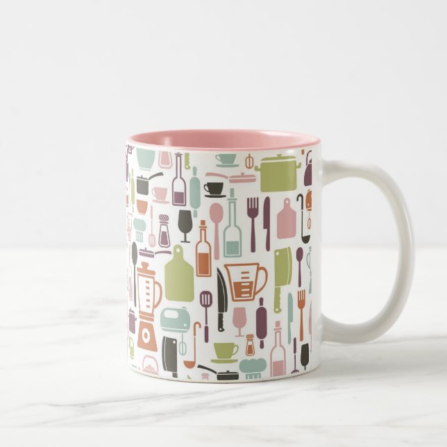 Taza Bicolor Patrón con coloridos iconos de cocina (Derecha)