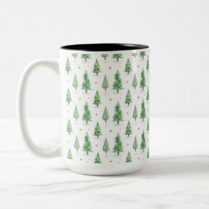 Taza Bicolor Patrón continuo de árboles de Navidad en acuarela