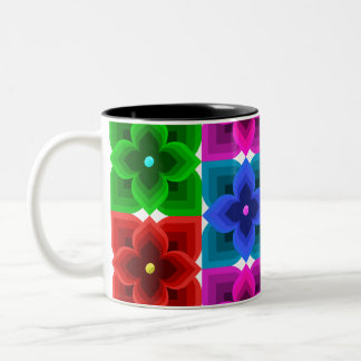 Taza Bicolor Patrón continuo de flores geométricas coloridas, a