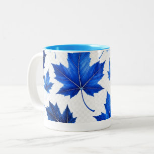 Taza Bicolor Patrón continuo de hojas de arce azules - Alta res