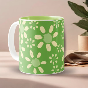 Taza Bicolor Patrón de acuarela de flor de margarita verde