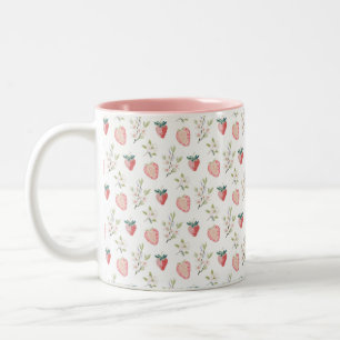 Taza Bicolor Patrón de Acuarela de Fresa 