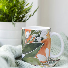 Taza Bicolor Patrón de acuarela de Naranja tropical y flores