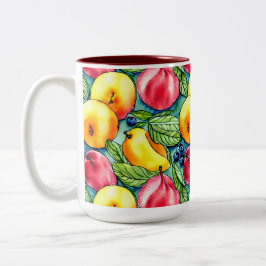 Taza Bicolor Patrón de acuarela de verano de manzana de fruta