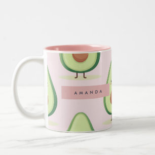 Taza Bicolor Patrón de aguacate sonriente personalizado