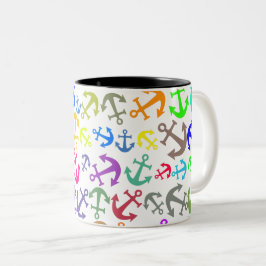 Taza Bicolor Patrón de anclaje de barco colorido