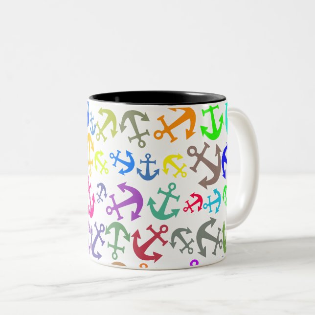Taza Bicolor Patrón de anclaje de barco colorido (Anverso derecho)