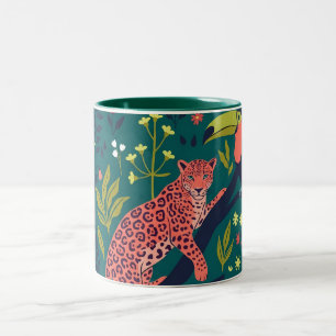 Taza Bicolor Patrón de animal de selva exuberante