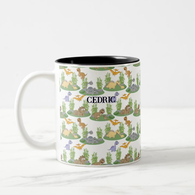 Taza Bicolor Patrón de árbol de dinosaurios para niños pequeños (Izquierda)