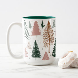 Taza Bicolor Patrón de árbol de navidad de Doodle Boho