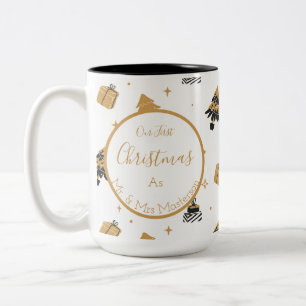 Taza Bicolor Patrón de árbol de navidad dorado negro primero Mr