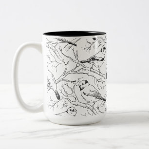 Taza Bicolor Patrón de arte lineal de aves norteamericanas mini