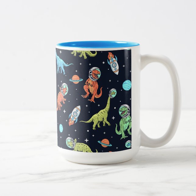 Taza Bicolor Patrón de Astronautas de Dinosaurios Infantiles (Derecha)