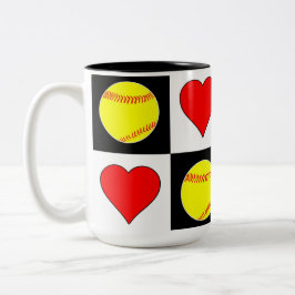 Taza Bicolor Patrón de audífonos y corazones Cute Fastpitch Sof