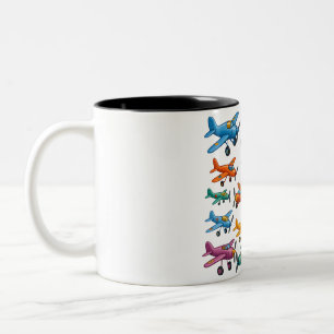 Taza Bicolor Patrón de Aviones Antiguos Coloridos – Aviación Re
