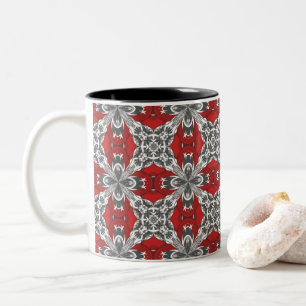 Taza Bicolor Patrón de baldosas repetidas en rojo, negro, gris