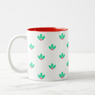 Taza Bicolor Patrón de bayas de acebo