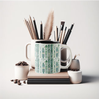 Taza Bicolor Patrón de boho verde