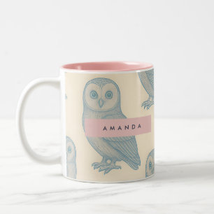 Taza Bicolor Patrón de búho caprichoso personalizado