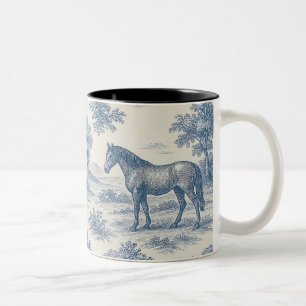 Taza Bicolor Patrón de caballos de la tela francesa de Jouy