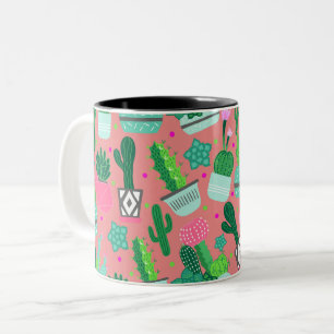 Taza Bicolor Patrón de Cactus del Suroeste Rosa