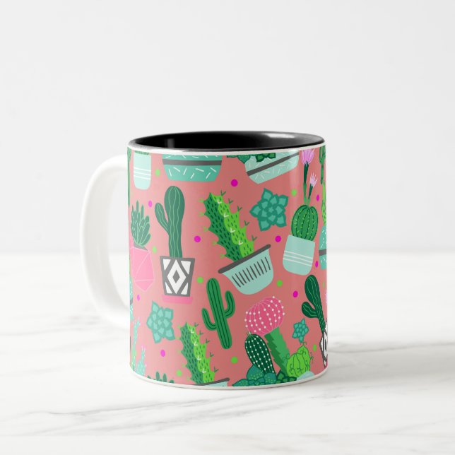 Taza Bicolor Patrón de cactus del suroeste rosa (Anverso izquierdo)