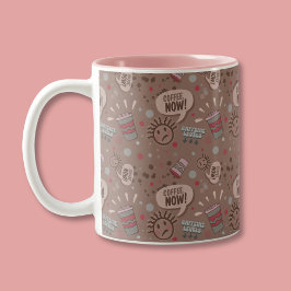 Taza Bicolor Patrón de café juguetón ahora Mocha