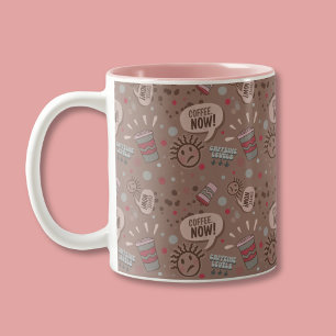 Taza Bicolor Patrón de café juguetón ahora Mocha