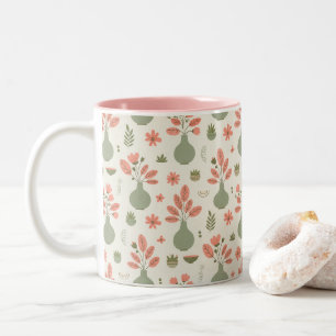 Taza Bicolor Patrón de caja floral suave - Acento rosa Rubor