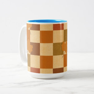 Taza Bicolor Patrón de calabaza de tablero de ajedrez de otoño
